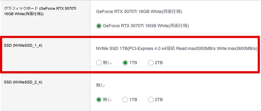 M.2SSD STORMのPCに標準装備