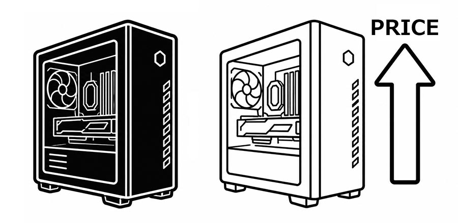 白いゲーミングPCの方が高くなる